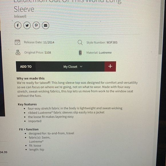 𝅺Lululemon Out of This World Long Sleeve navy color top - Picture 10 of 13